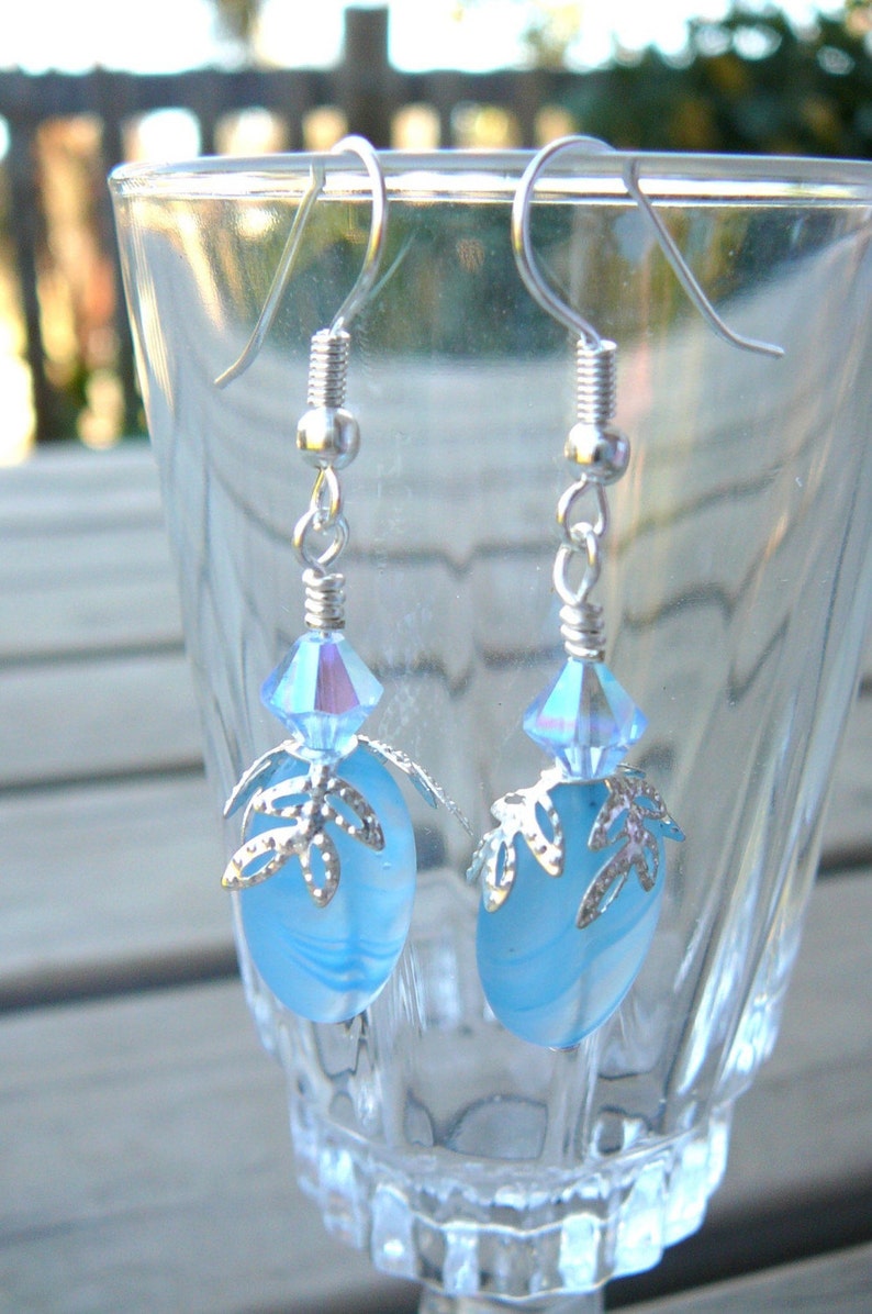 Pastel Blue Czech Glass With Swarovski Crystal Earrings image 3