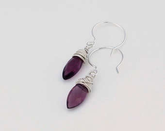 Purple Earrings, Quartz Earrings, Quartz Marquise, Wire Wrapped Earrings, Sterling Silver