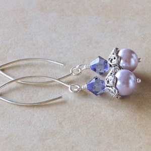 Lilac Glass pearlised Earrings Topped With A Sparkling Purple Swarovski Crystal image 2