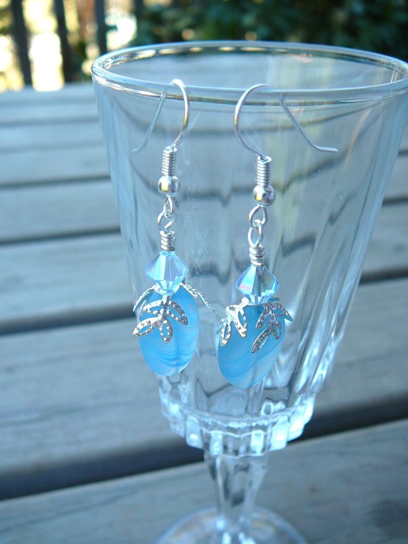 Pastel Blue Czech Glass With Swarovski Crystal Earrings image 4