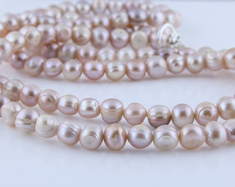 Lariat Style Long Peach Pearl Necklace, Wedding Jewelry, Wedding Necklace, Bridesmaid