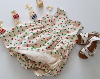 Baby Playsuit With Skirt, Baby Dress, Christmas Dress, Babys First Christmas Dress, Fairy Lights Dress