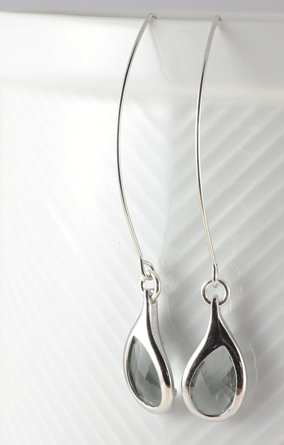Charcoal Teardrop Earrings With A Shiny Silver Tone Frame - Etsy