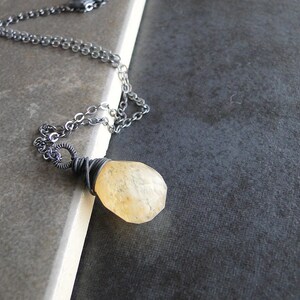 Coffee Quartz Teardrop Necklace, Wire Wrapped And Oxidized On A Sterling Silver Chain image 2