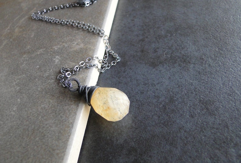 Coffee Quartz Teardrop Necklace, Wire Wrapped And Oxidized On A Sterling Silver Chain image 2