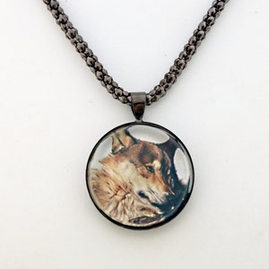 Brown Wolf Necklace, Gunmetal Black, Fine Art Print, Photo Jewelry image 4