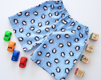 Christmas Penguin Shorts, Penguin Shorts, Blue Shorts, Christmas Shorts