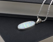 Sterling Silber, White Opal Halskette, Weisser Opal Hochzeit Schmuck, Opal Anhänger Halskette