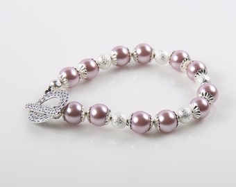 Staubigen rosa Glas Perle Armband, Blumenmädchen, Brautjungfer Armband