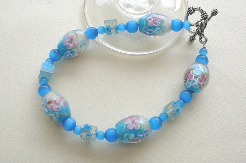 Glacier Blue Flower Lampwork Bracelet image 2