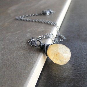 Coffee Quartz Teardrop Necklace, Wire Wrapped And Oxidized On A Sterling Silver Chain image 5