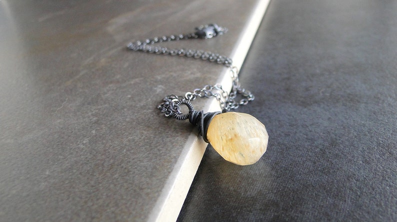 Coffee Quartz Teardrop Necklace, Wire Wrapped And Oxidized On A Sterling Silver Chain image 5