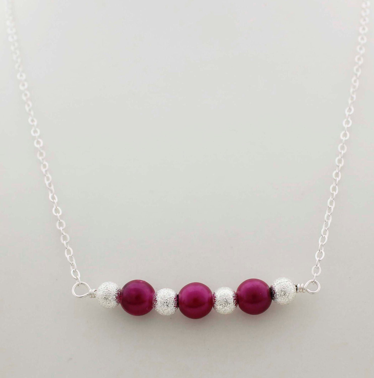 Burgundy Necklace, Bridesmaid Necklace, Pearl Glass Bead Necklace on ...