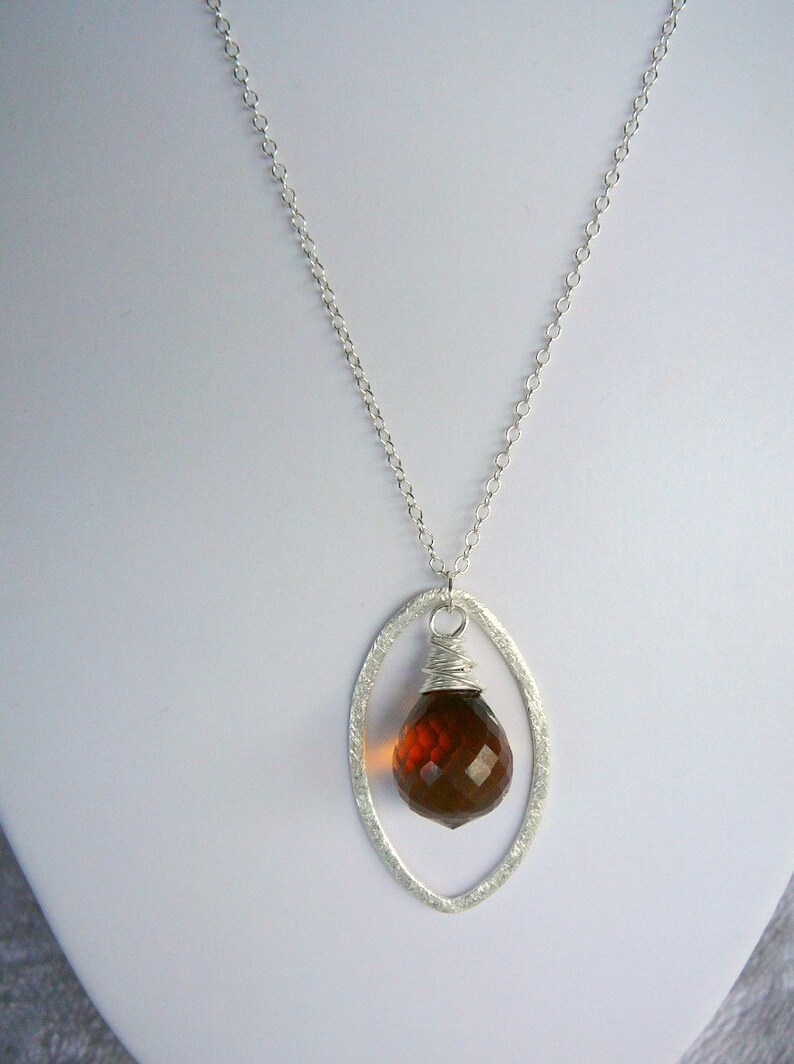 Medeira Citrine Briolette Necklace With Sterling Silver Brushed Texture Marquis Oval And Sterling Silver Chain image 3