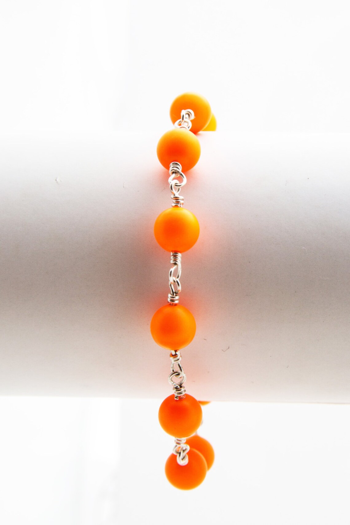 Neon Orange Bracelet With Sterling Silver Wire Etsy