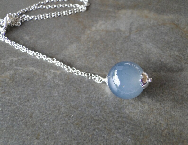 Smokey Grey Glass Bead On Sterling Silver Chain image 2