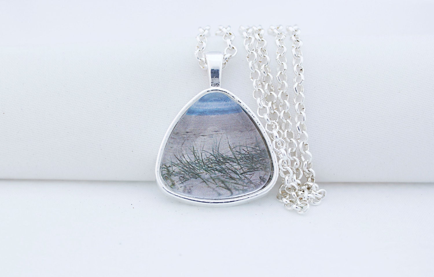 Beach Grass Pendant Necklace, Shiny Silver Tone, Photography, Photo ...