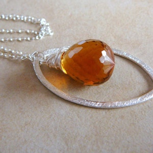 Medeira Citrine Briolette Necklace With Sterling Silver Brushed Texture Marquis Oval And Sterling Silver Chain image 1