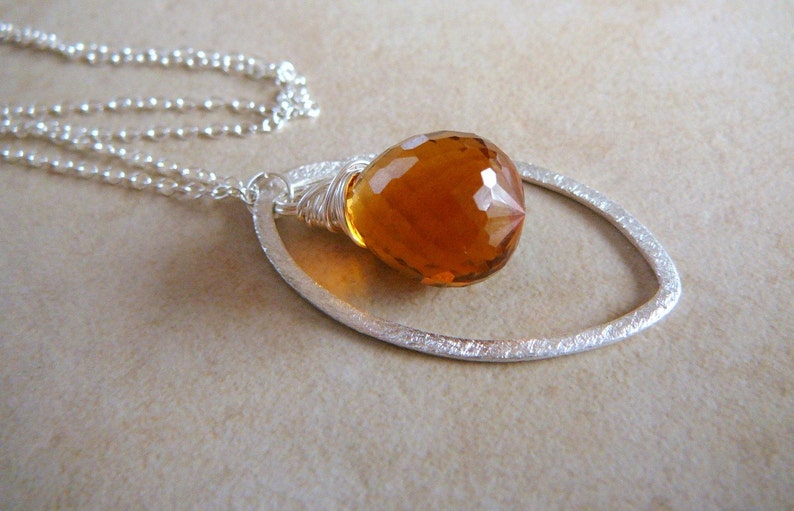 Medeira Citrine Briolette Necklace With Sterling Silver Brushed Texture Marquis Oval And Sterling Silver Chain image 1