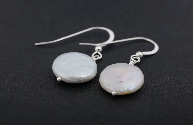 White Coin Pearl Earrings, Wedding Jewelry, Wedding Earrings, Bridesmaid Jewelry image 3