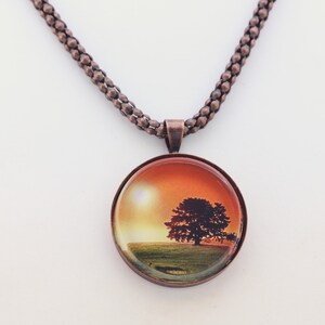 Landscape Image Necklace, The Old Oak Tree At Sunset, Vintage Copper, Photography, Photo Jewelry image 3