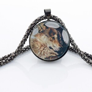 Brown Wolf Necklace, Gunmetal Black, Fine Art Print, Photo Jewelry image 1