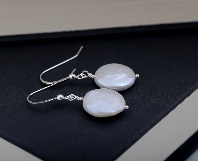 White Coin Pearl Earrings, Wedding Jewelry, Wedding Earrings, Bridesmaid Jewelry image 1