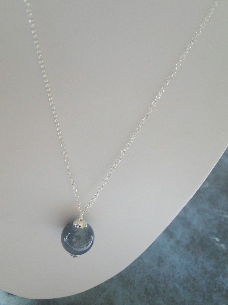 Smokey Grey Glass Bead On Sterling Silver Chain image 4