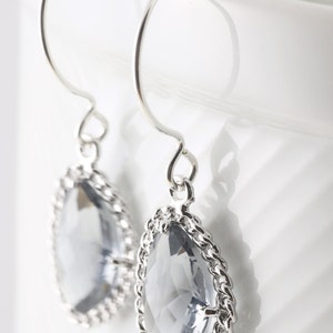 Charcoal Glass Earrings With A Shiny Silver Tone Chain Frame image 4