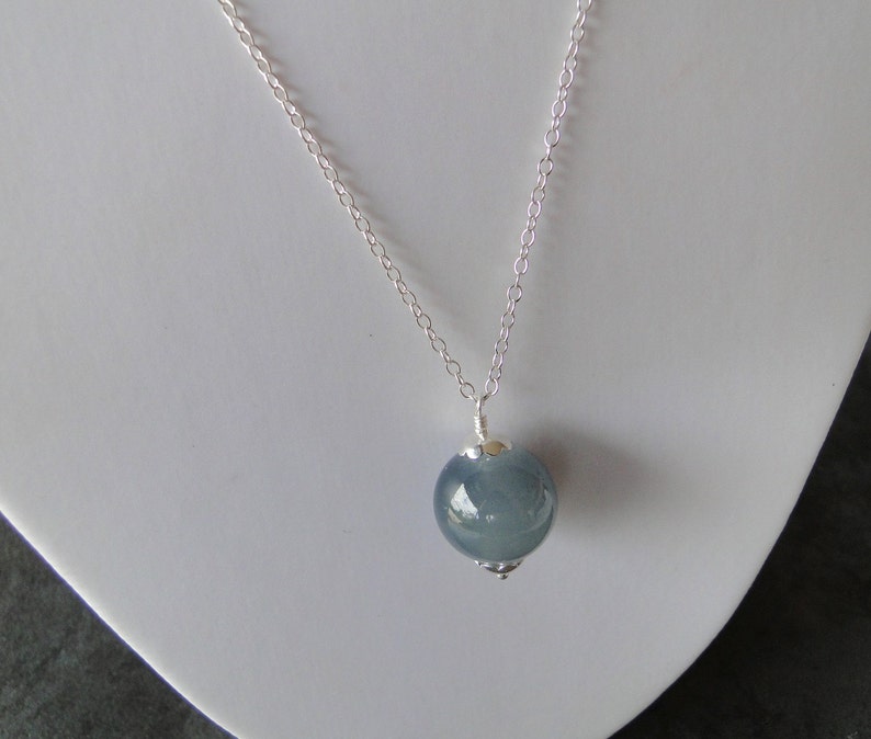 Smokey Grey Glass Bead On Sterling Silver Chain image 5