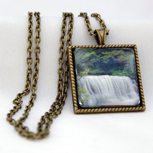 Square Waterfall Pendant, Antiqued Brass, Photography, Necklace, Photo Jewelry