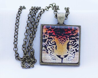 Leopard Print Necklace, Vintage Bronze, Fine Art Print, Photo Jewelry, Big Cat Necklace