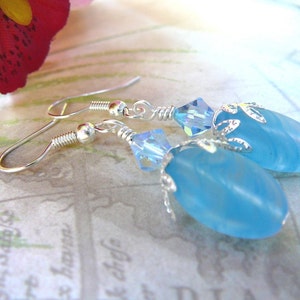 Pastel Blue Czech Glass With Swarovski Crystal Earrings image 2