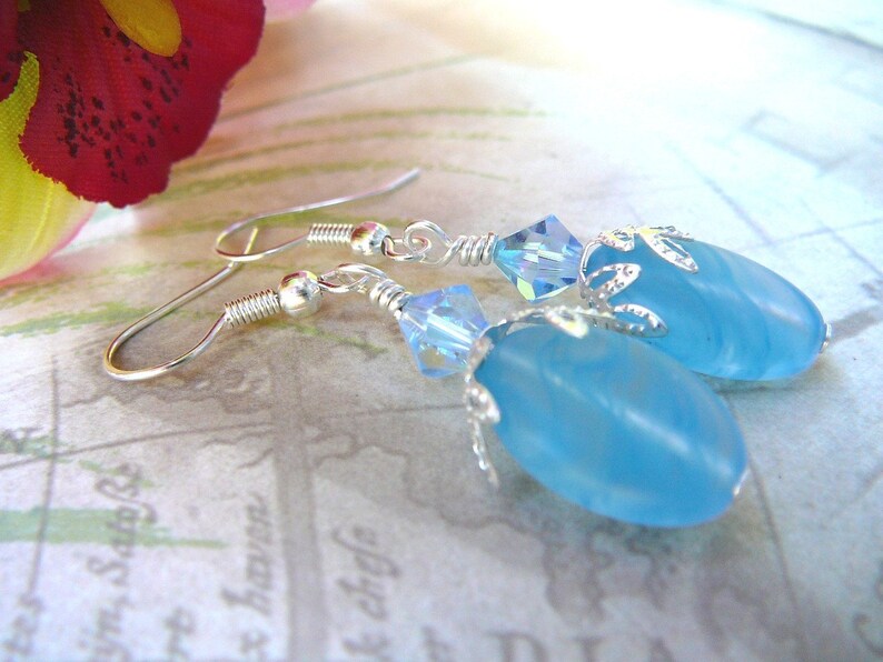 Pastel Blue Czech Glass With Swarovski Crystal Earrings image 2