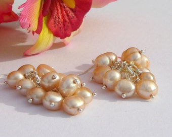 Pale Peach Pearl Cluster Earrings