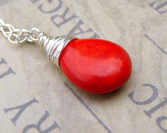 Solitary Red Turquoise Sterling Silver Necklace