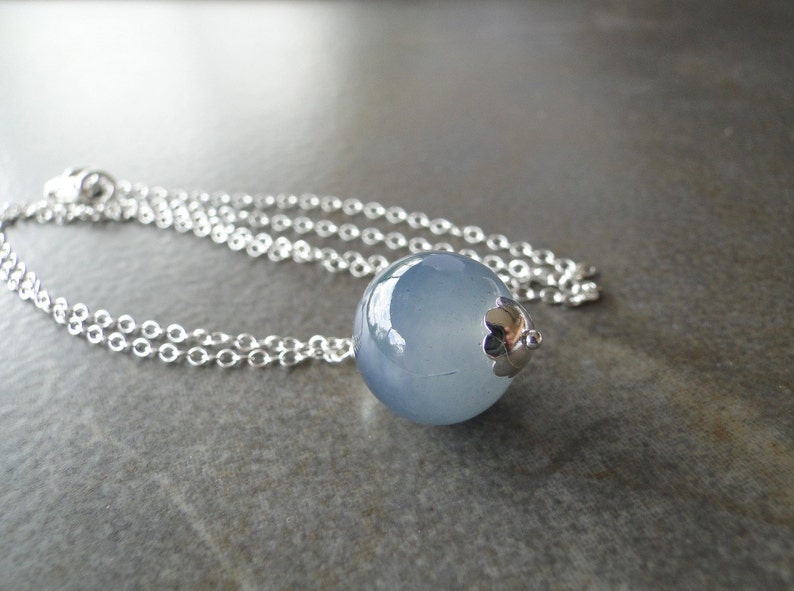 Smokey Grey Glass Bead On Sterling Silver Chain image 3