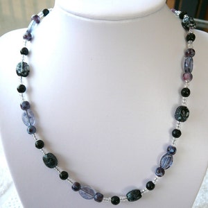 Glass Beads In Black, Mauve And White Necklace Pit Stop image 2