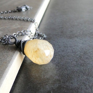 Coffee Quartz Teardrop Necklace, Wire Wrapped And Oxidized On A Sterling Silver Chain image 3