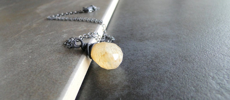 Coffee Quartz Teardrop Necklace, Wire Wrapped And Oxidized On A Sterling Silver Chain image 3