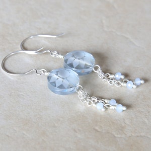 Pastel Blue Flower Dangle Earrings image 1