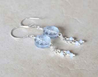 Pastel Blue Flower Dangle Earrings