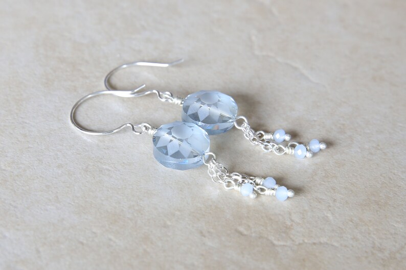 Pastel Blue Flower Dangle Earrings image 1