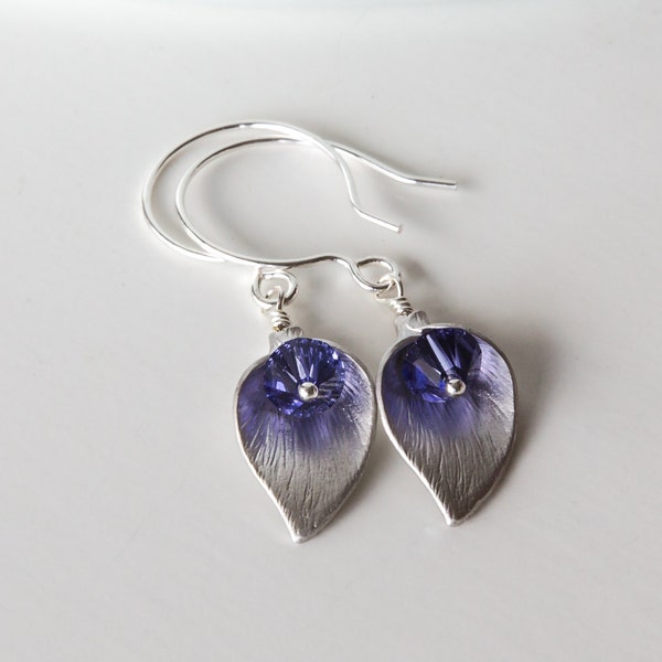 Callala Petal Earrings With Purple Swarovski Crystal, Flower Earrings