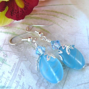 Pastel Blue Czech Glass With Swarovski Crystal Earrings image 1