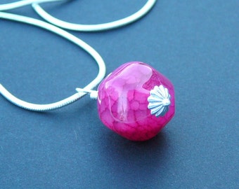 Pink Agate Wire Wrapped On A Silver Plated Chain - Passion