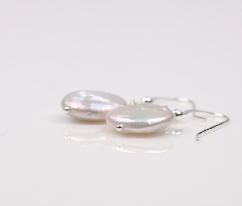 White Coin Pearl Earrings, Wedding Jewelry, Wedding Earrings, Bridesmaid Jewelry image 4