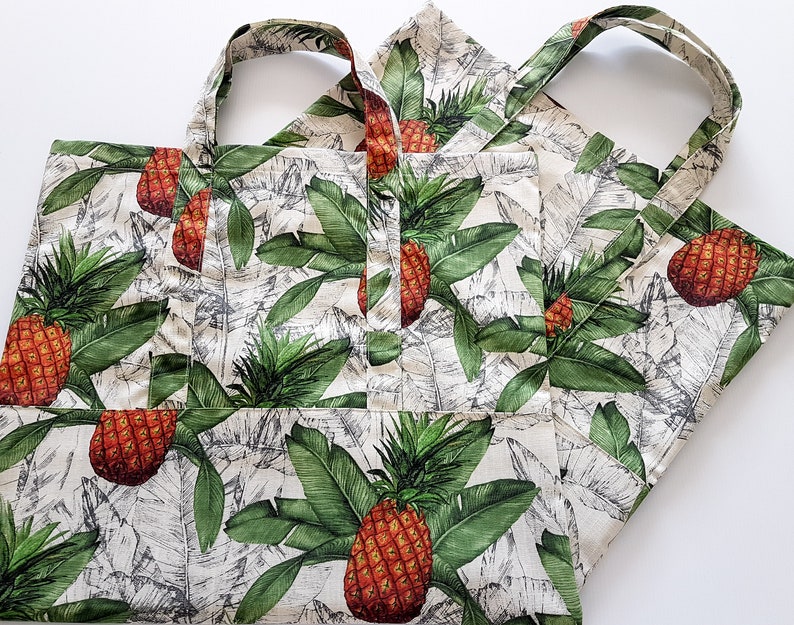 Pineapple Tote, Travel Tote, Handmade Tote, Canvas Tote Bag, Shopping Bag, Library Bag image 2