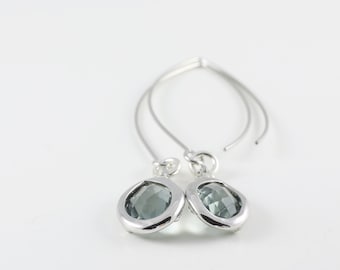 Charcoal Teardrop Earrings With A Shiny Silver Tone Frame