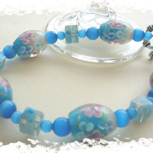 Glacier Blue Flower Lampwork Bracelet image 1